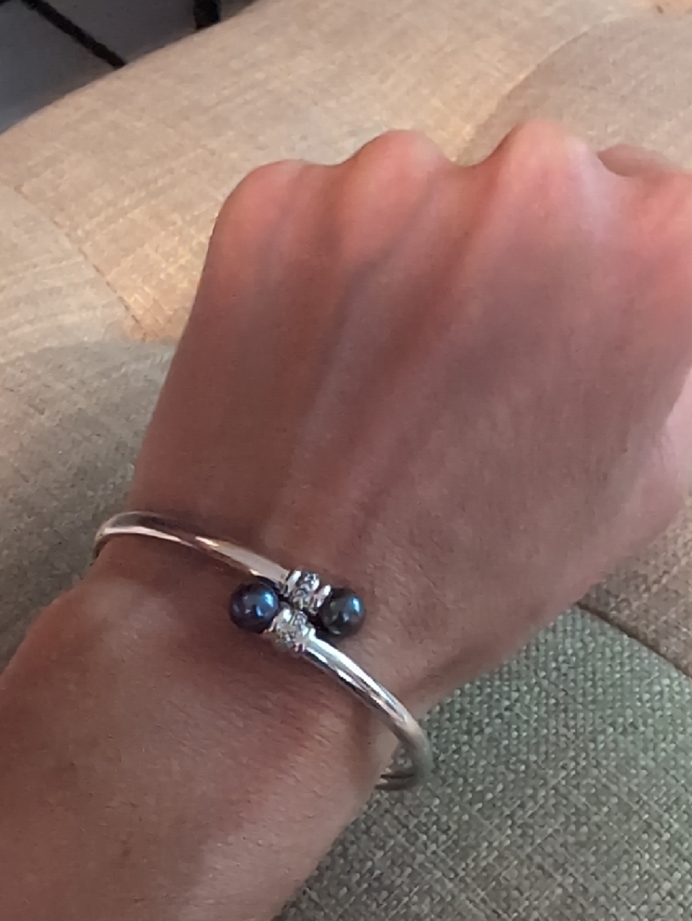 Silver Bracelet and With Gray Pearl Accents & Diamonds